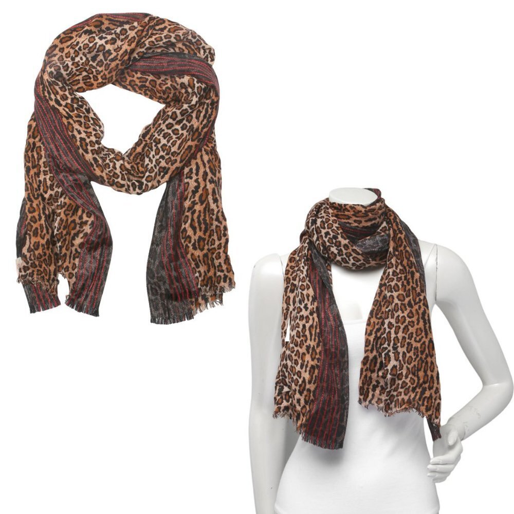 ECHO Leopard Animal Print Scarf Wrap Brown Red Black